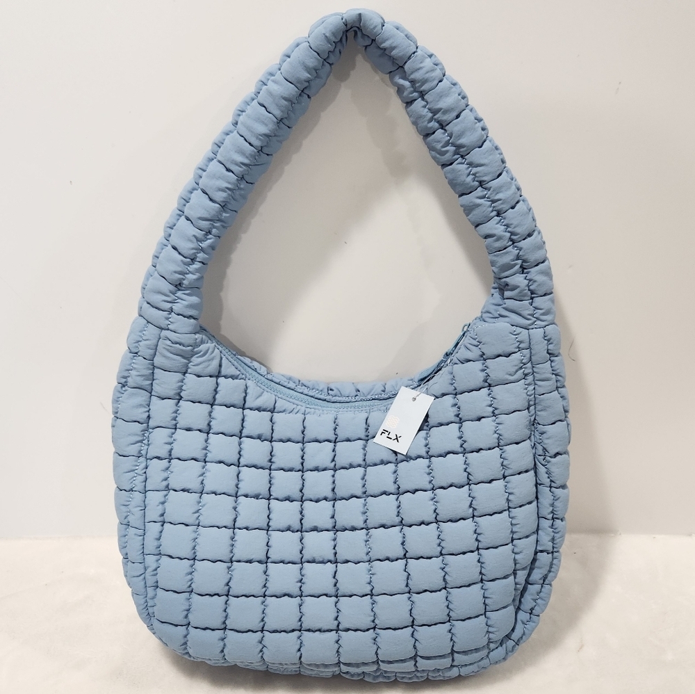 FLX Ultimate Blue Puffer Bubble Quilted Nylon Shoulder Bag Purse NWT - Picture 3 of 14